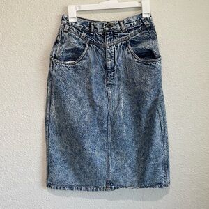VTG Bonjour Womens Size 12 Acid Wash Denim Y2K Boho Midi Skirt 90's Grunge